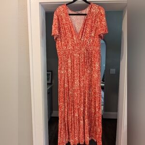 Knox Rose Pink Boho Floral Print Tiered A Line Midi Dress XL